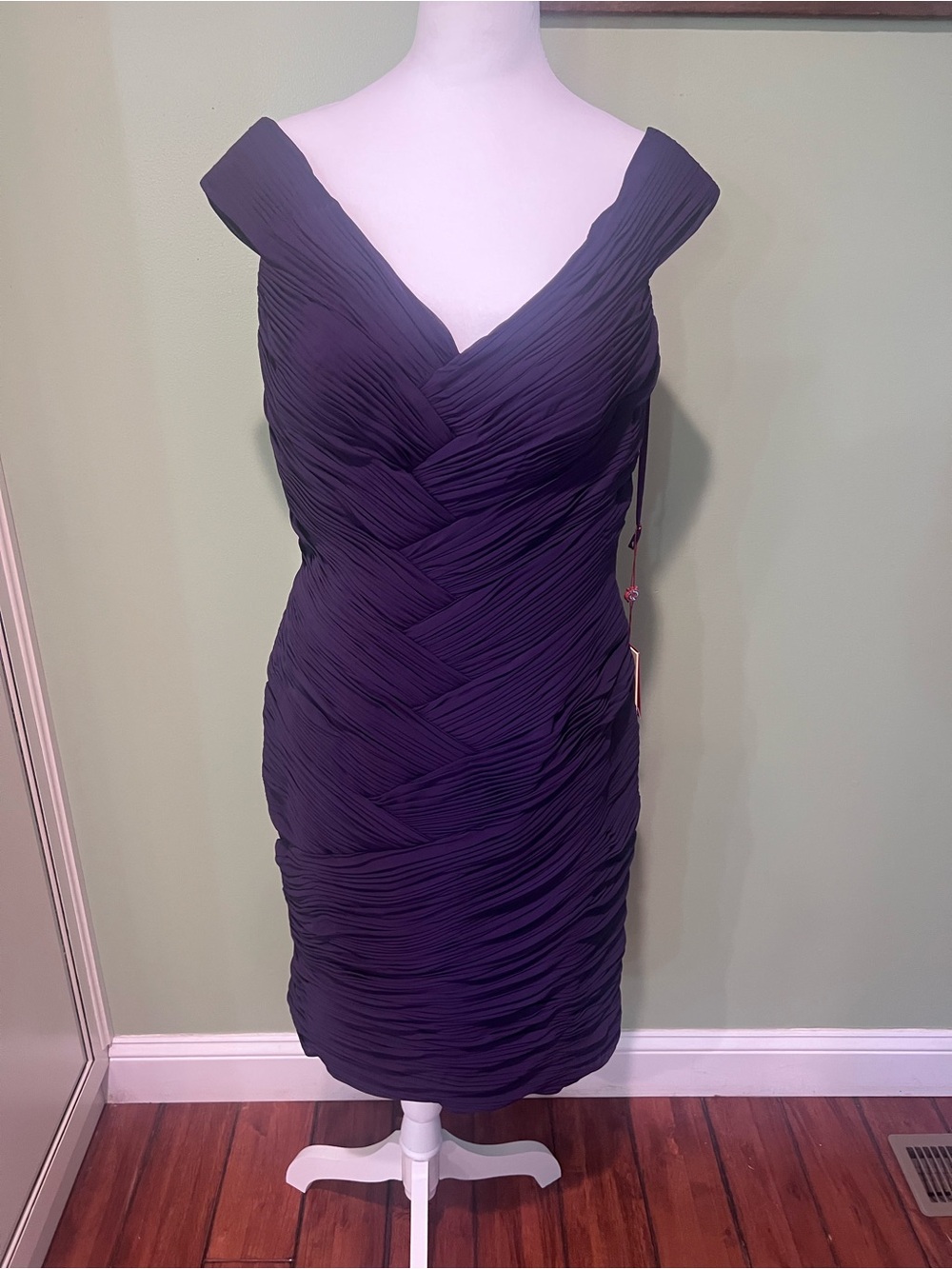 May Queen Deep Purple Off-Shoulder Ruched Midi Dress